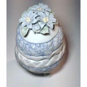 Hermitage Pottery Porcelain Egg Shaped Trinket Box Jewelry Holder
